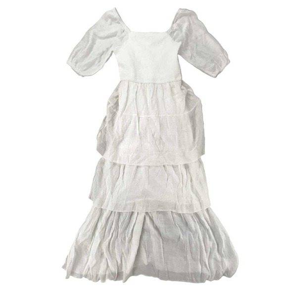 Jules & Leopold Dresses & Skirts - J Lee White Ruffled Tiered Midi Dress Square Neck Puff Sleeve Boho Romantic NWT